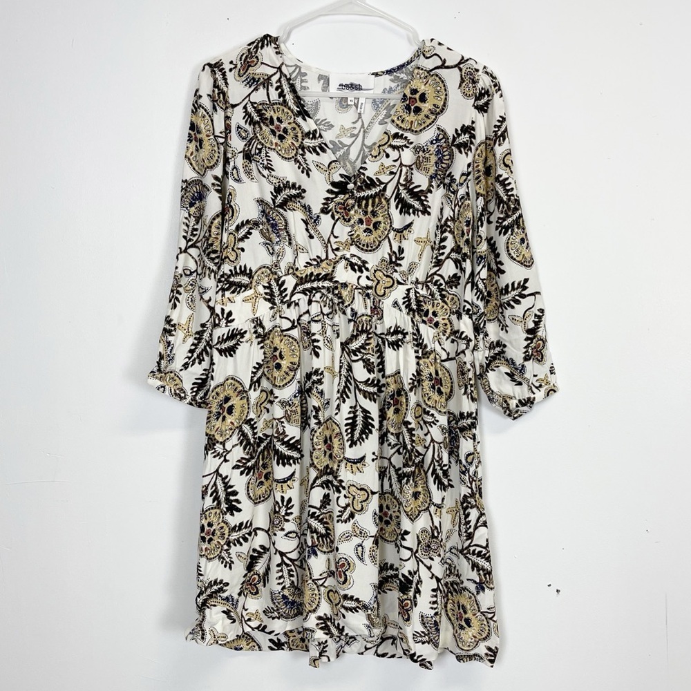 NEW Ba&sh Lady Dress Womens XS Multi Ecru Floral Vneck Long Sleeve NWOT